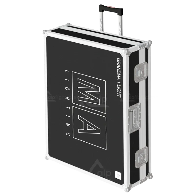 Front right view of the ALP Flight Case CLP022 for MA Lighting grandMA Light with trolley configuration