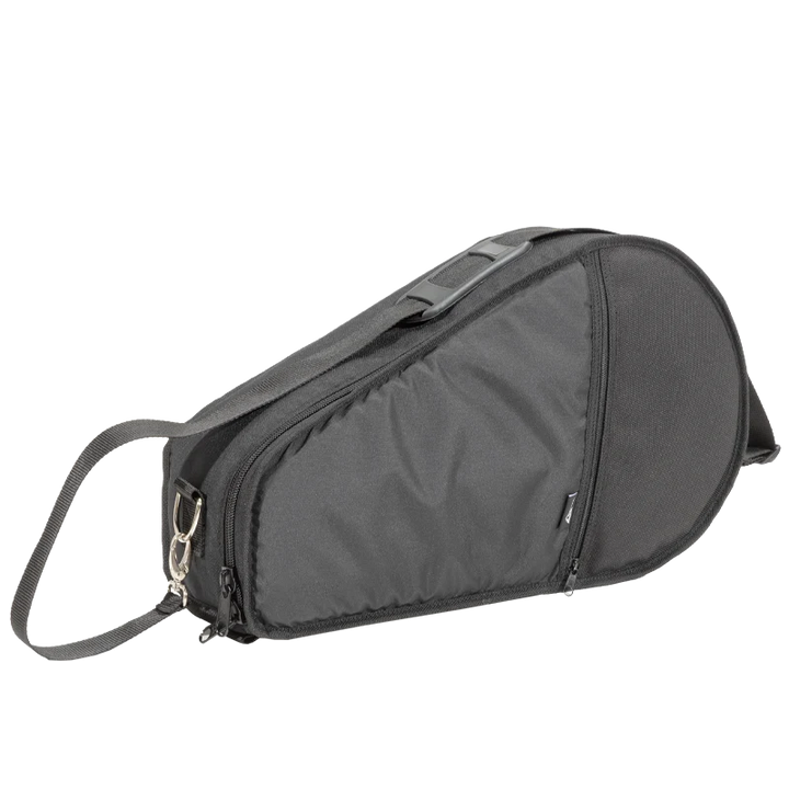 Front left view of the ALP Bag for Padel Racket showing 10mm Zip closure and removable shoulder straps