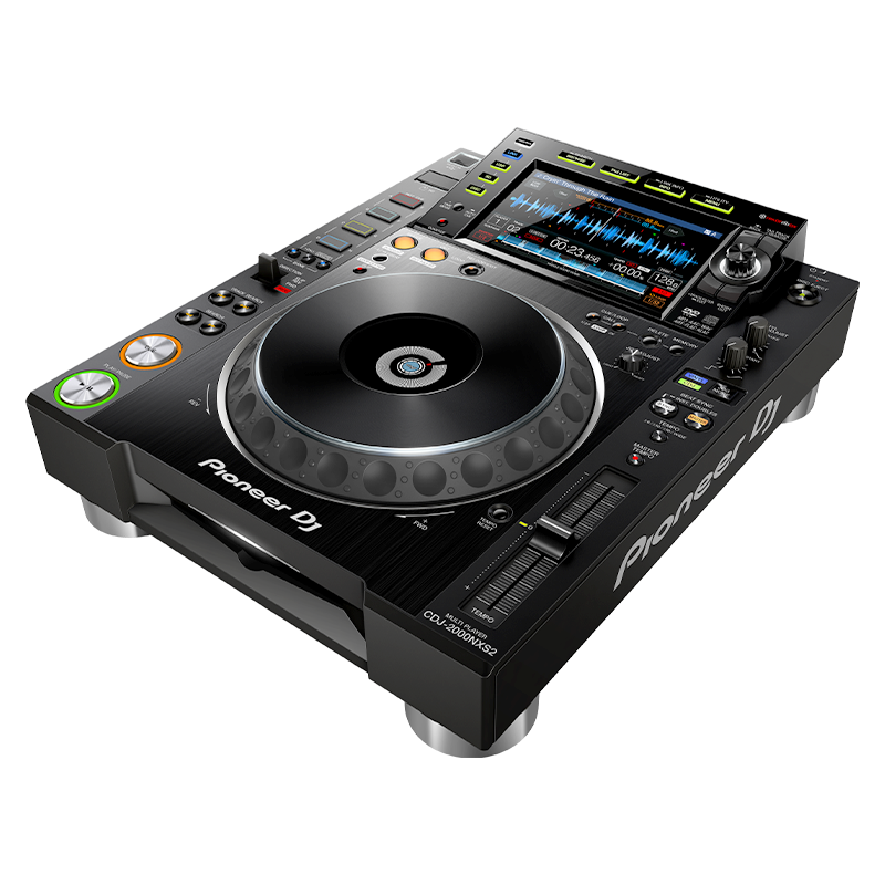 Standalone view showing a Pioneer CDJ 2000 NXS placed next to the protective bag for scale reference
