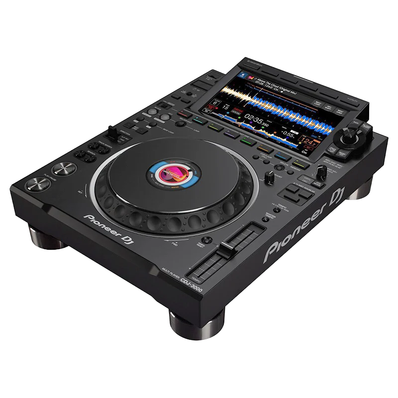 Standalone view showing a Pioneer CDJ 3000 placed next to the protective bag for scale reference