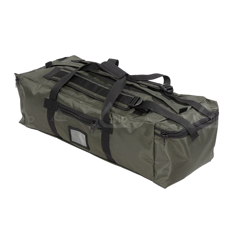 Front left view of the ALP Bag TactiGear showing Zip closure, carrying handle and reinforced finishing border
