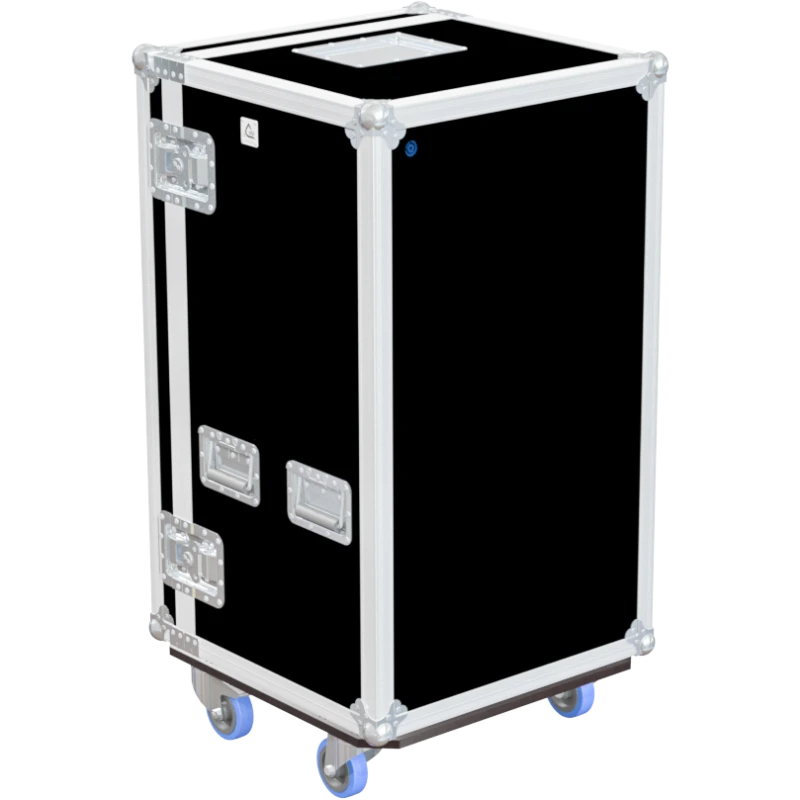Rear view of the ALP Tool Case 21U with 8 Pro Drawers showing reinforced protective structure and touring hardware
