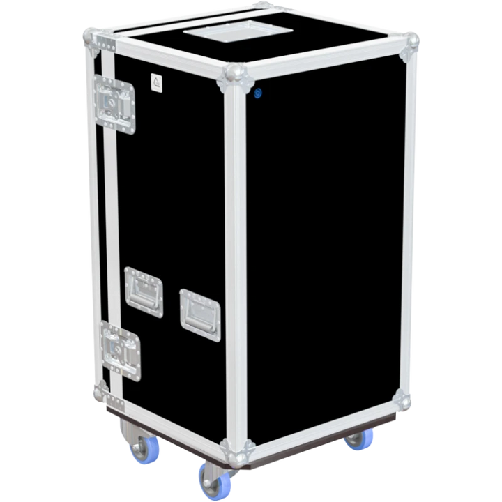 Rear view of the ALP Tool Case 21U with 8 Pro Drawers showing reinforced protective structure and touring hardware