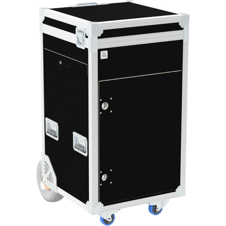 Front right view of the ALP Tool Side Sliding 14U with 5 TT Drawers featuring reinforced touring hardware, butterfly catches and durable construction