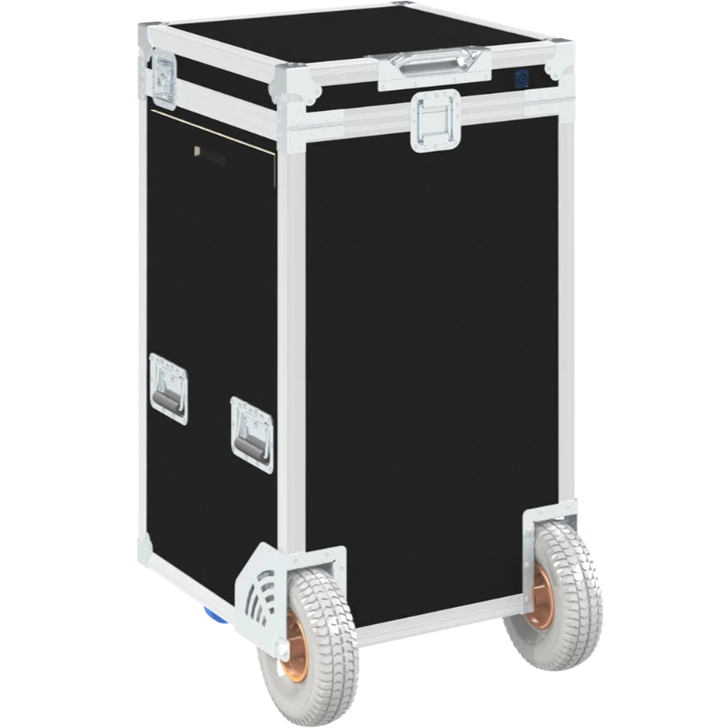 Rear view of the ALP Tool Side Sliding 14U with 5 TT Drawers showing reinforced protective structure and touring hardware