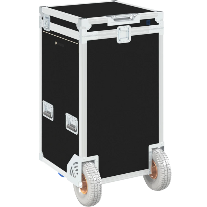 Rear view of the ALP Tool Side Sliding 14U with 5 TT Drawers showing reinforced protective structure and touring hardware