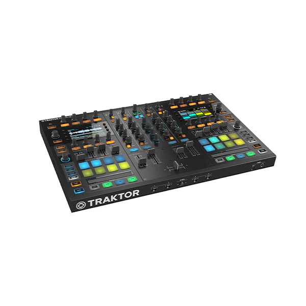 Standalone view showing a Traktor S8 Controller placed next to the protective bag for scale reference