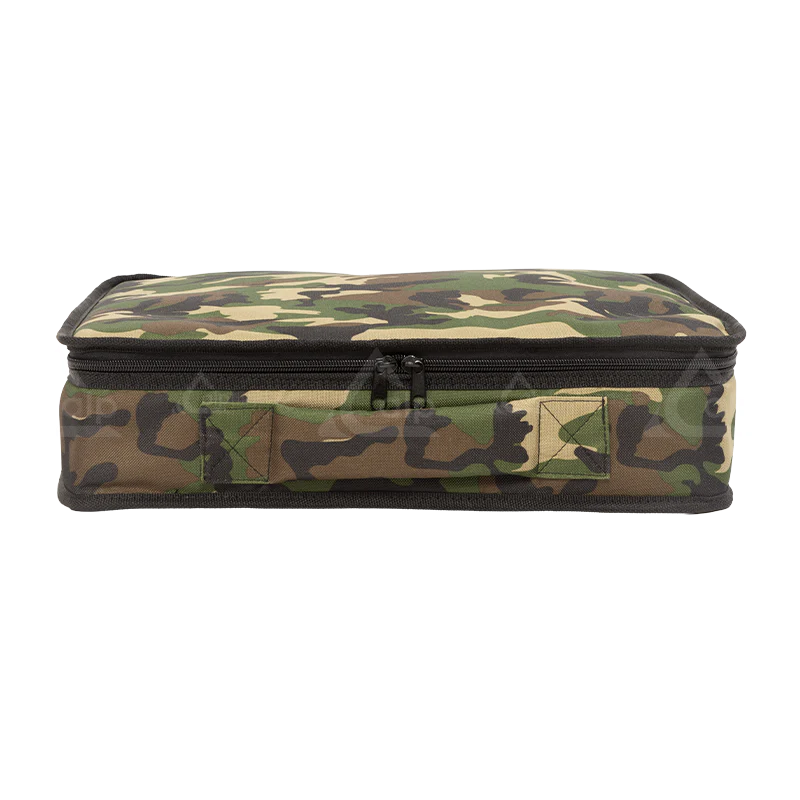 Front right view of the ALP Bag Walkie Talkie Army in 600D Cordura with reinforced finishing and compact protective format