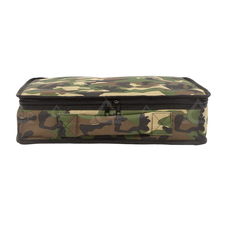 Front right view of the ALP Bag Walkie Talkie Army in 600D Cordura with reinforced finishing and compact protective format