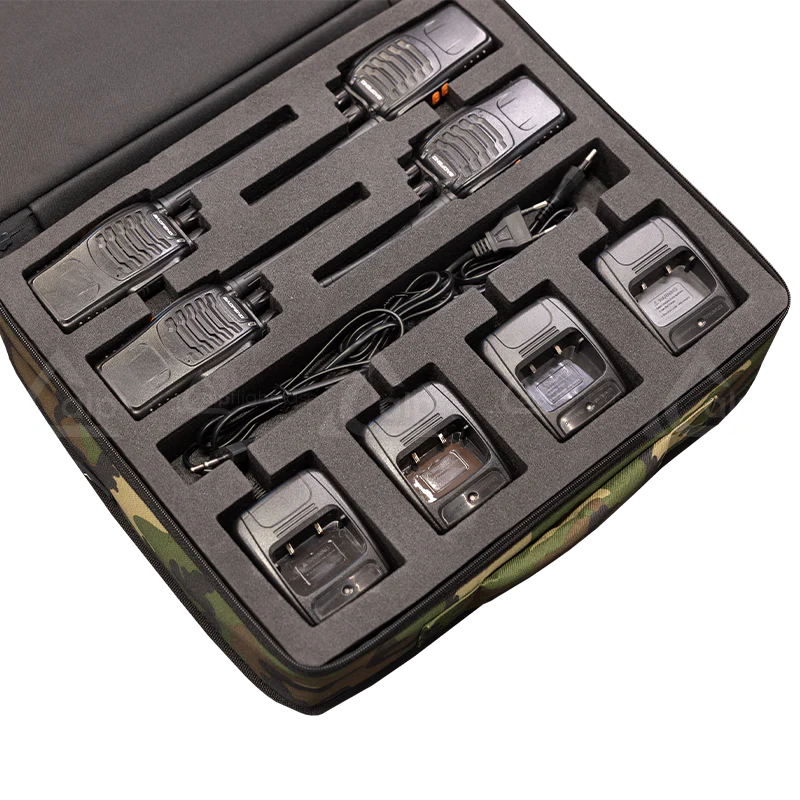Top open view of the ALP Bag Walkie Talkie Army showing the internal layout for compact communication equipment