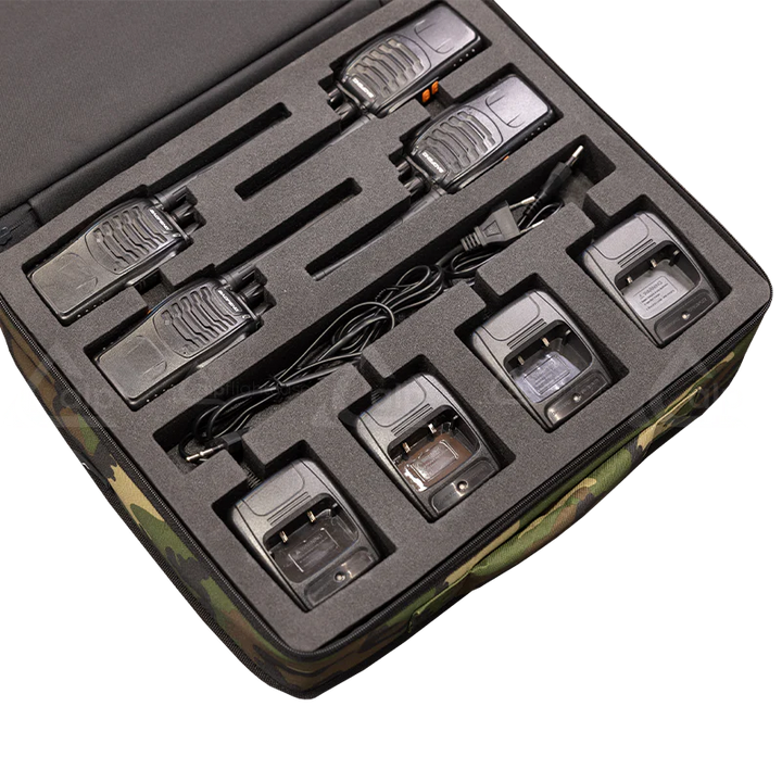 Top open view of the ALP Bag Walkie Talkie Army showing the internal layout for compact communication equipment