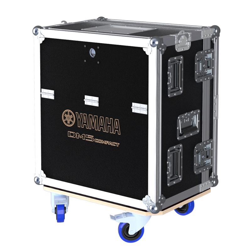 Front right view of the ALP Flight Case CAP168R for Yamaha DM5 Compact Serie III with integrated mobile workstation design