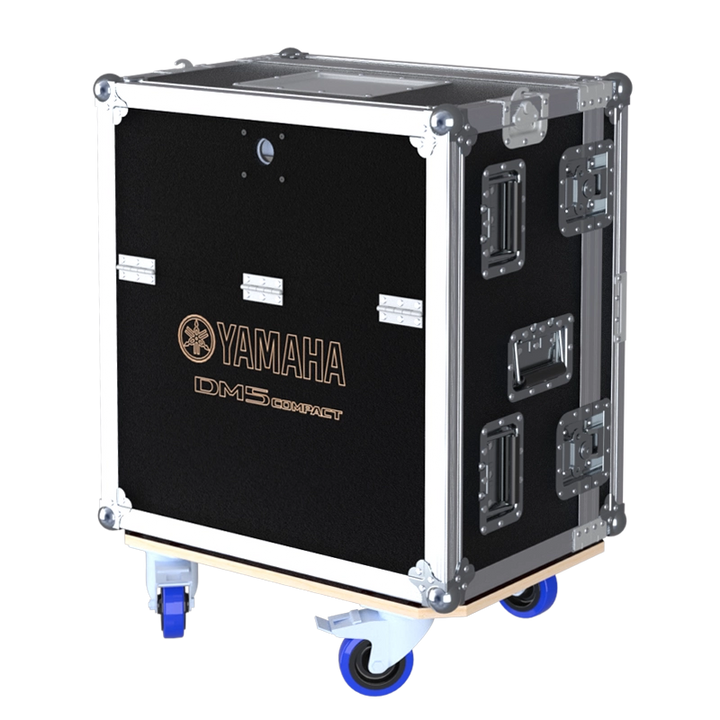 Front right view of the ALP Flight Case CAP168R for Yamaha DM5 Compact Serie III with integrated mobile workstation design