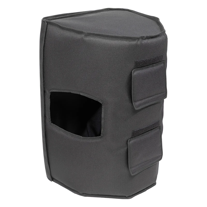 Professional speaker cover rear and side view, showcasing access hatches for handles and rear connectors on the ALP cover.