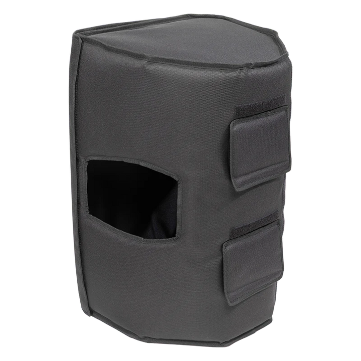 Professional speaker cover rear and side view, showcasing access hatches for handles and rear connectors on the ALP cover.