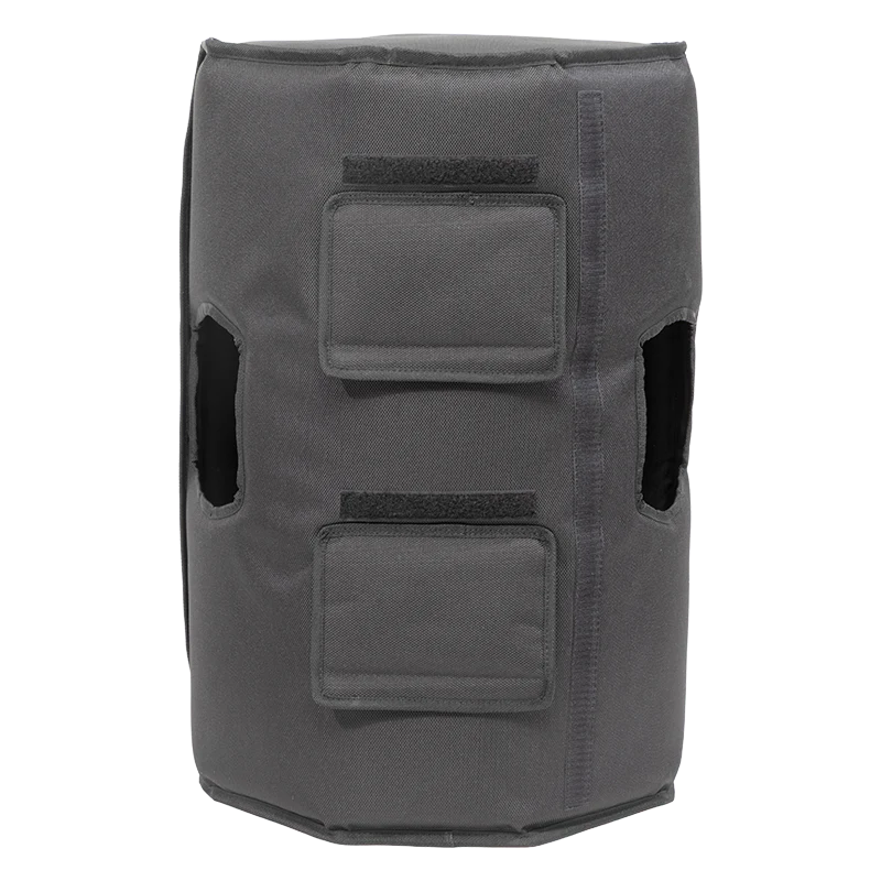 Professional speaker cover rear and side view, showcasing access hatches for handles and rear connectors on the ALP cover.