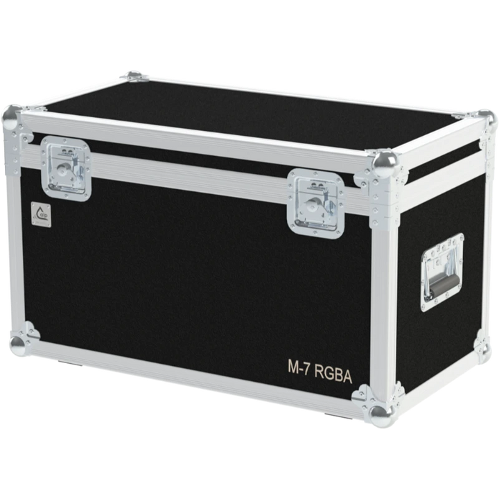 Professional flight case front view, featuring durable construction for 2x Antari M-7 RGBA by ALP Flight Cases.