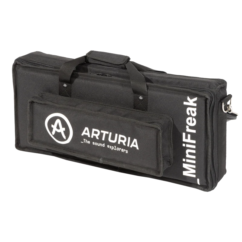 Front left perspective view of the 1500D Cordura transport bag for the Minifreak