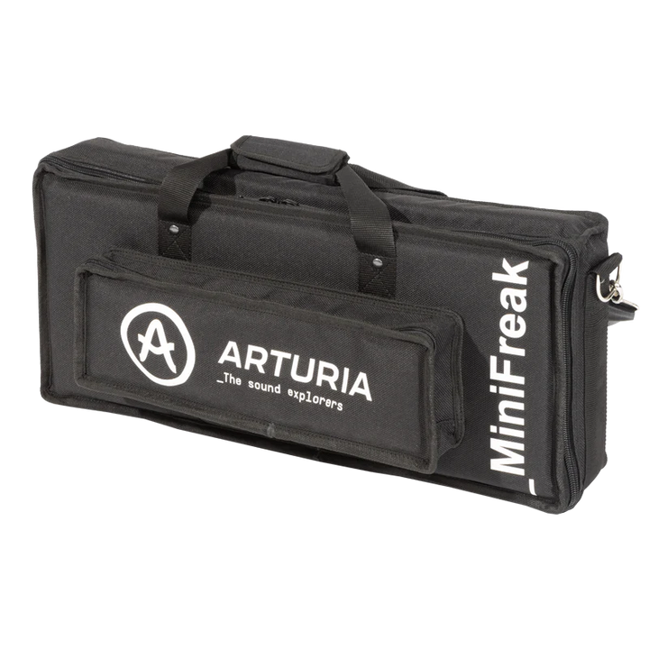 Front left perspective view of the 1500D Cordura transport bag for the Minifreak