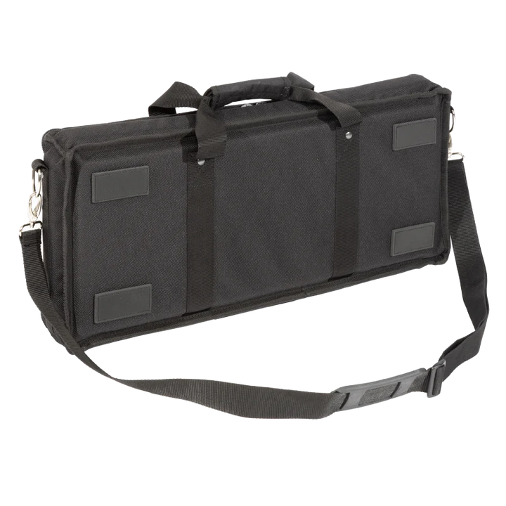 Rear view of the padded transport bag showing the attachment points for the removable shoulder straps