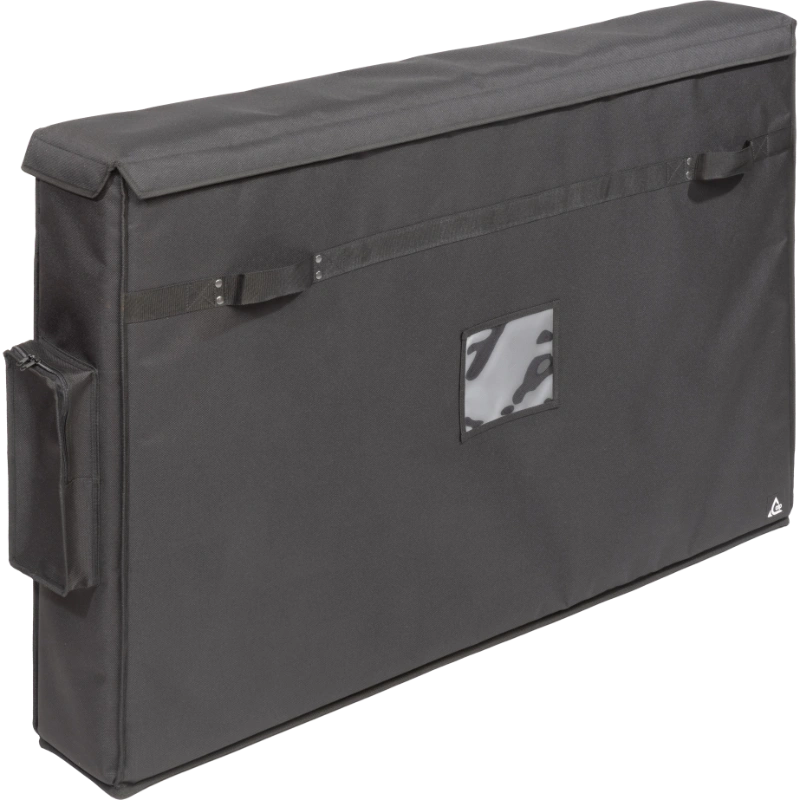 Professional custom fit bag front view, featuring durable 1500 Denier Cordura and exterior pockets for two 40-55 inch LCD screens by ALP Bags.
