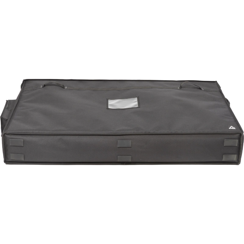 Professional video equipment bag bottom view, showcasing reinforced finishing borders and the plastic label holder by ALP.