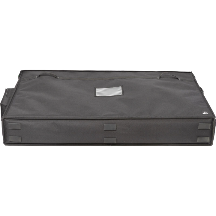Professional video equipment bag bottom view, showcasing reinforced finishing borders and the plastic label holder by ALP.