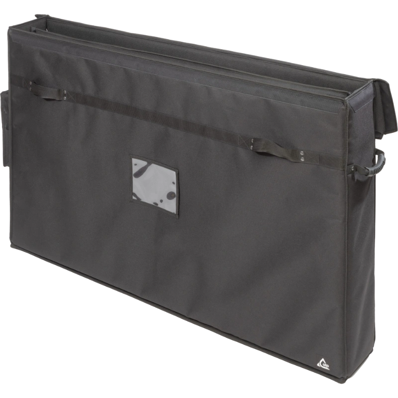 Interior view of the professional bag, highlighting the rigid Platex structure and secure dual compartment fit for the flat screens.