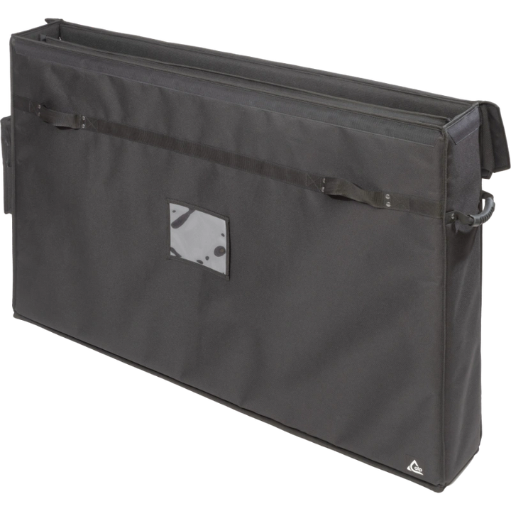 Interior view of the professional bag, highlighting the rigid Platex structure and secure dual compartment fit for the flat screens.