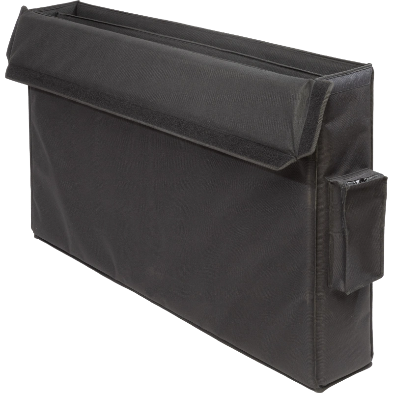 Professional video equipment bag rear view, showcasing reinforced finishing borders and the plastic label holder by ALP.