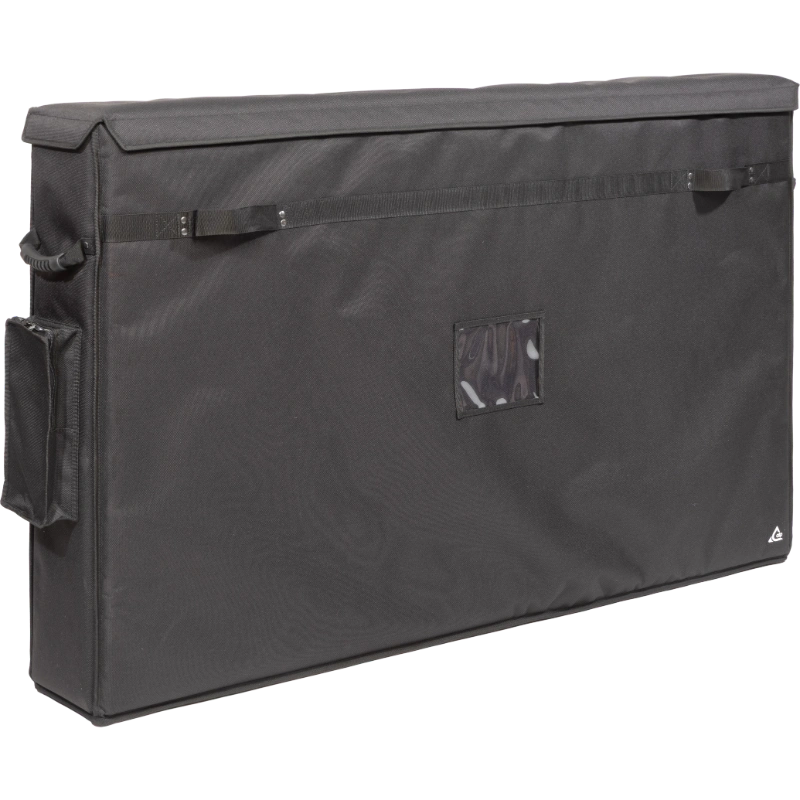 Professional custom fit bag front view, featuring durable 1500 Denier Cordura and an exterior pocket for two 50-60 inch LCD screens by ALP Bags.