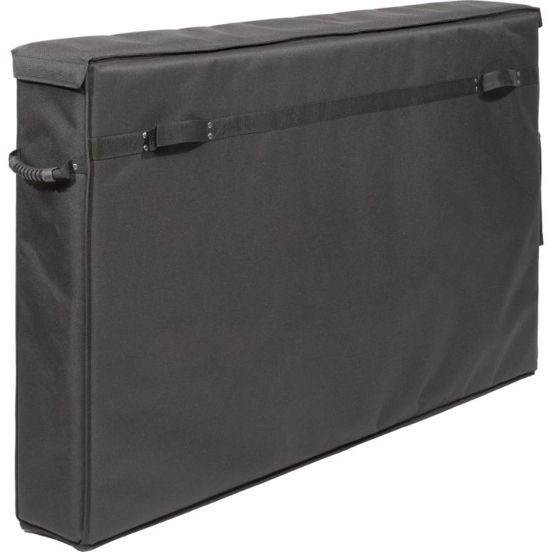 Professional video equipment bag rear view, showcasing reinforced finishing borders, reinforced handles, and the plastic label holder by ALP.