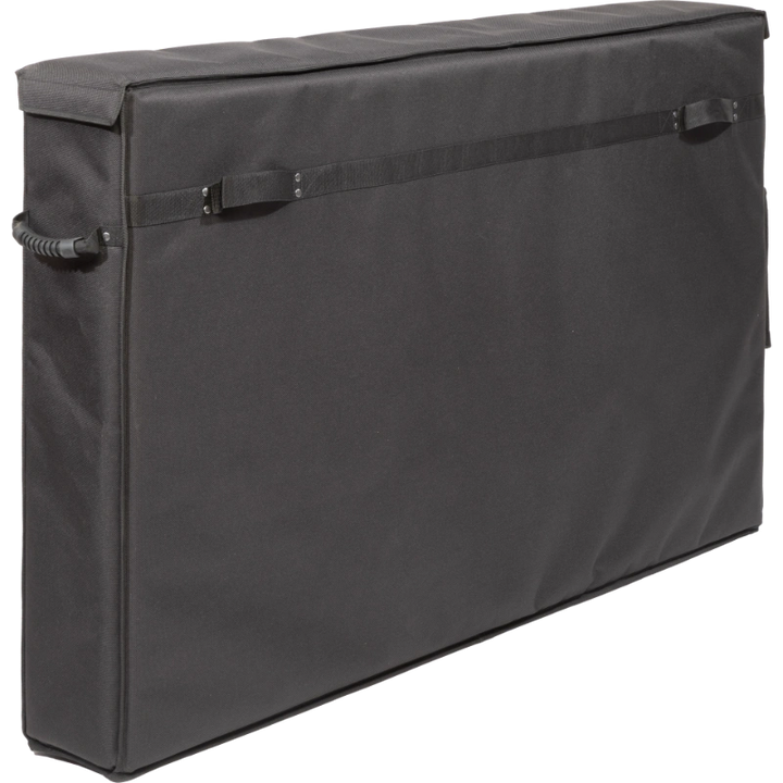 Professional video equipment bag rear view, showcasing reinforced finishing borders, reinforced handles, and the plastic label holder by ALP.