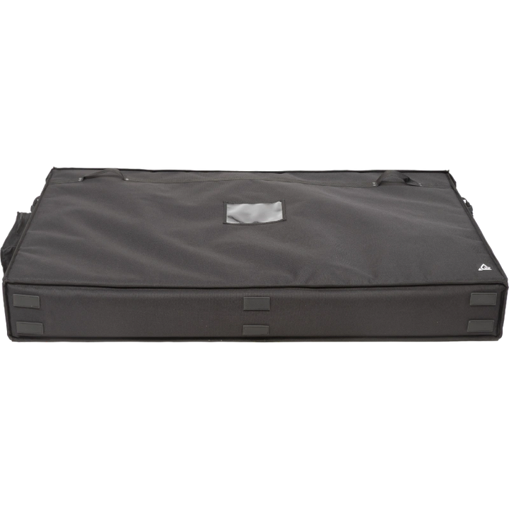 Professional video equipment bag bottom view, showcasing reinforced finishing borders, reinforced handles, and the plastic label holder by ALP.