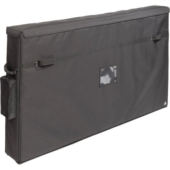 Professional custom fit bag front left view, featuring durable 1500 Denier Cordura and an exterior pocket for two extra-large 60-70 inch LCD screens by ALP Bags.