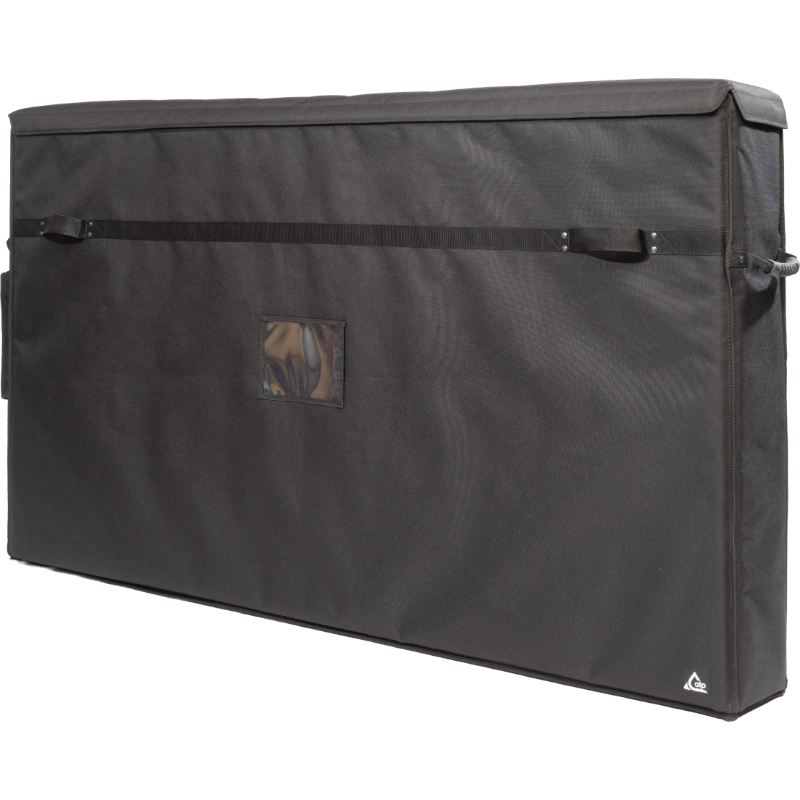 Professional custom fit bag front view, featuring durable 1500 Denier Cordura and an exterior pocket for two extra-large 60-70 inch LCD screens by ALP Bags.