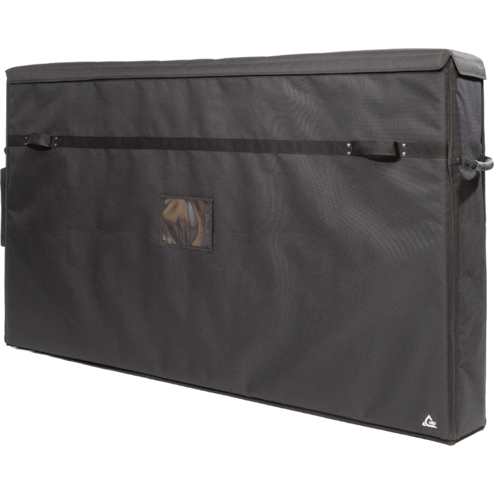 Professional custom fit bag front view, featuring durable 1500 Denier Cordura and an exterior pocket for two extra-large 60-70 inch LCD screens by ALP Bags.