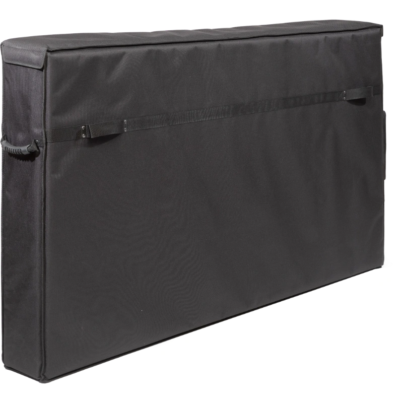 Professional video equipment bag rear view, showcasing reinforced finishing borders, reinforced handles, and the plastic label holder by ALP