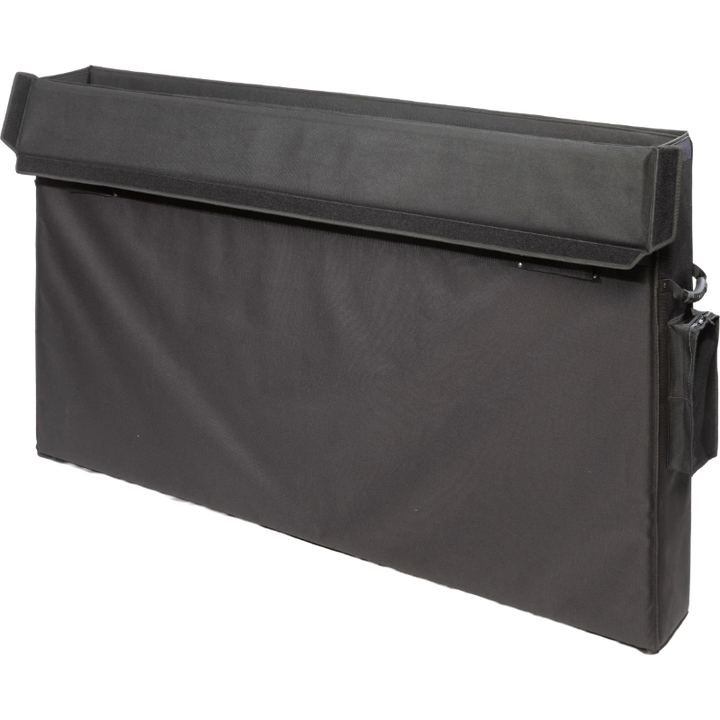 Interior view of the professional bag, highlighting the rigid Platex structure and secure dual compartment fit for the extra-large flat screens, back view