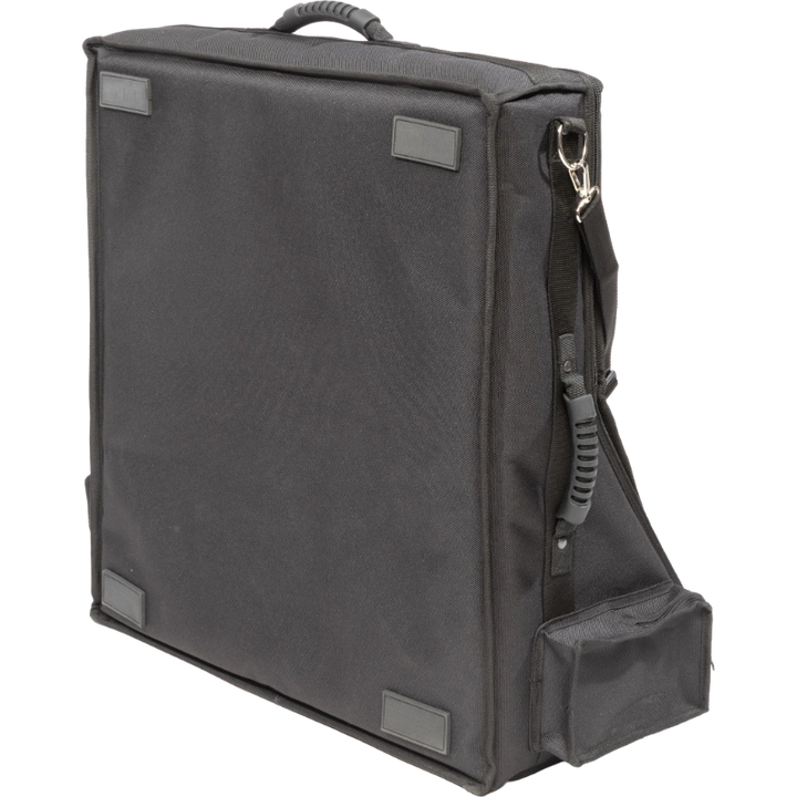 Professional equipment bag bottom view, showcasing reinforced finishing borders, removable shoulder strap, and multiple handles by ALP.