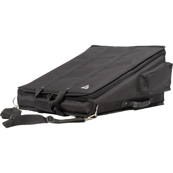 Professional custom fit bag front right view, featuring durable 1500 Denier Cordura and exterior pockets for an Allen & Heath QU-5 console by ALP Bags.