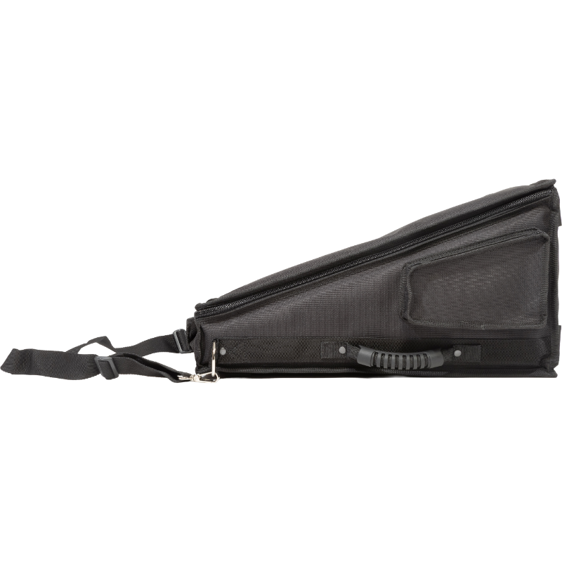 Professional custom fit bag side view, featuring durable 1500 Denier Cordura and exterior pockets for an Allen & Heath QU-5 console by ALP Bags.