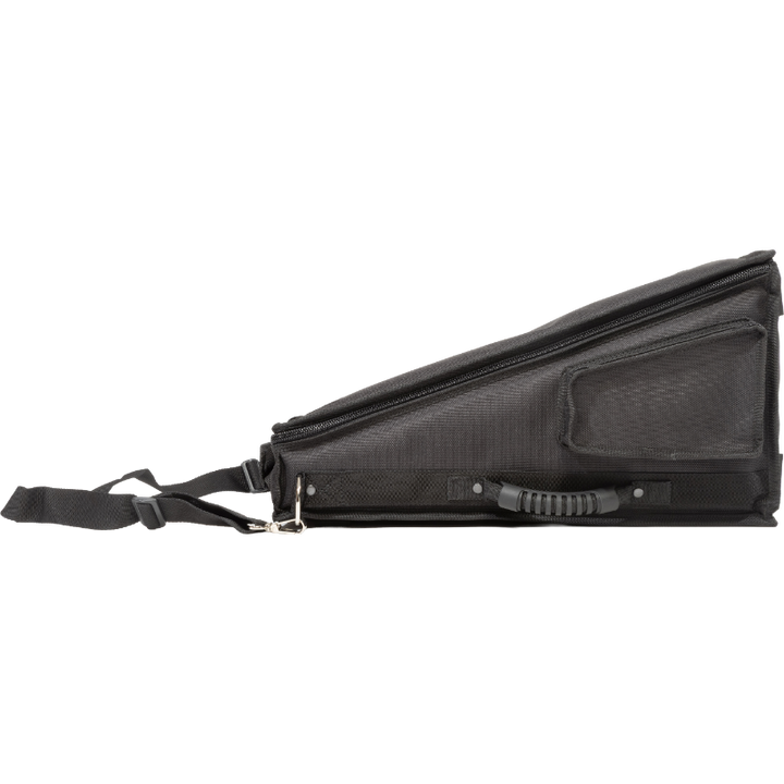 Professional custom fit bag side view, featuring durable 1500 Denier Cordura and exterior pockets for an Allen & Heath QU-5 console by ALP Bags.