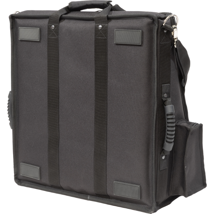 Professional equipment bag bottom view, showcasing reinforced finishing borders, removable shoulder strap, and multiple handles by ALP.