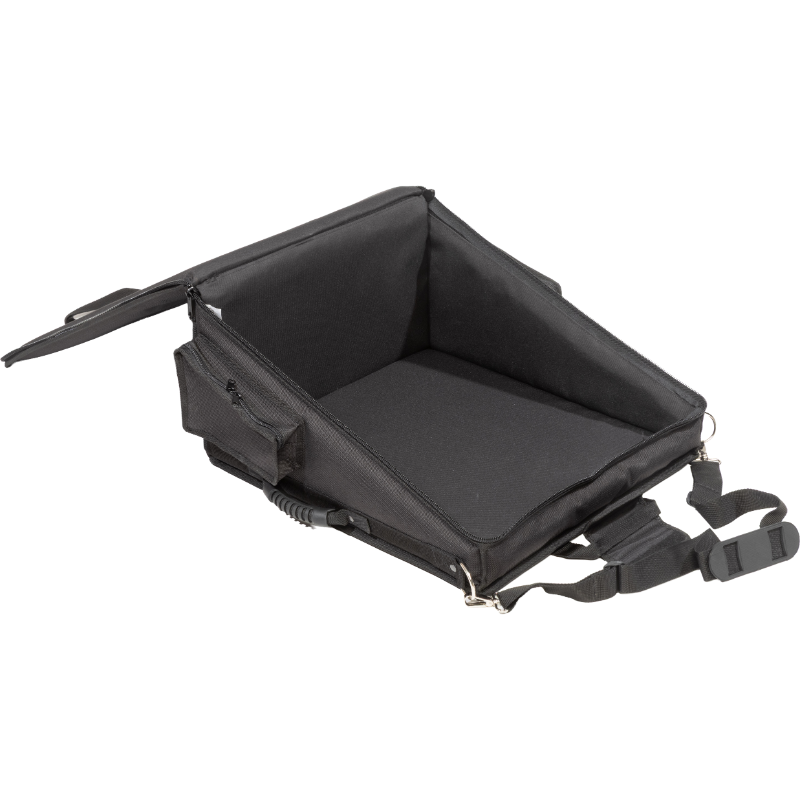 Interior view of the professional bag, highlighting the rigid Platex structure and secure fit for the digital mixing console.