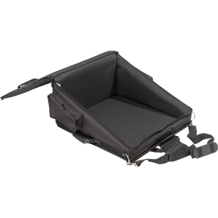 Interior view of the professional bag, highlighting the rigid Platex structure and secure fit for the digital mixing console.
