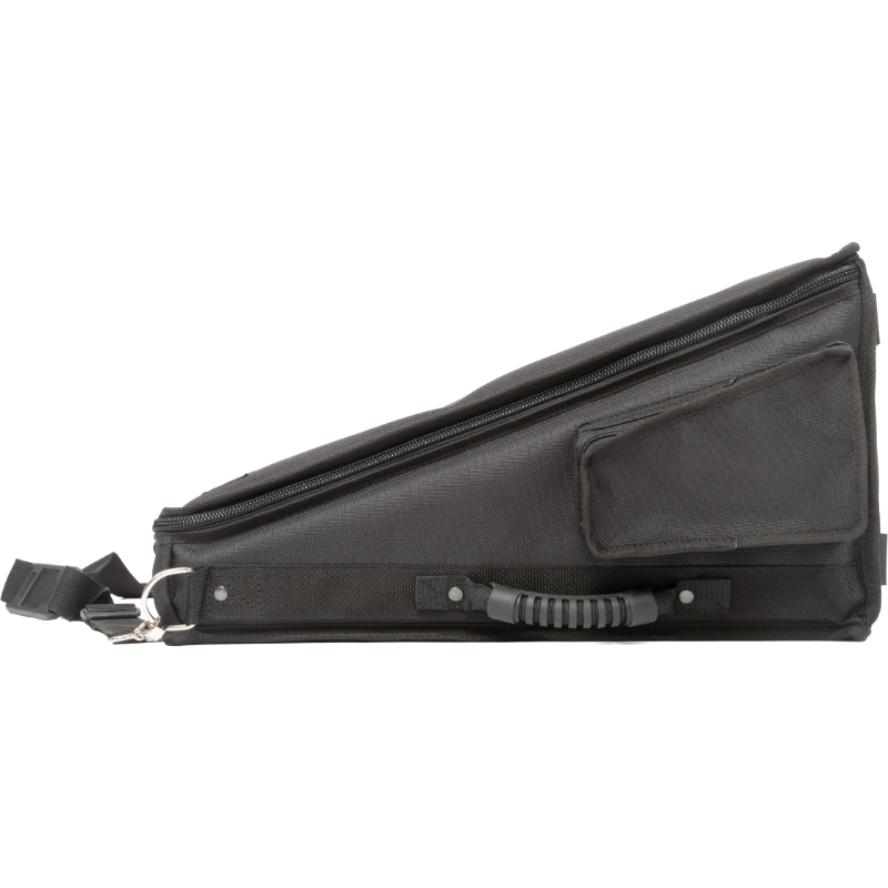 Professional custom fit bag front side view, featuring durable 1500 Denier Cordura and exterior pockets for an Allen & Heath QU-6 console by ALP Bags.
