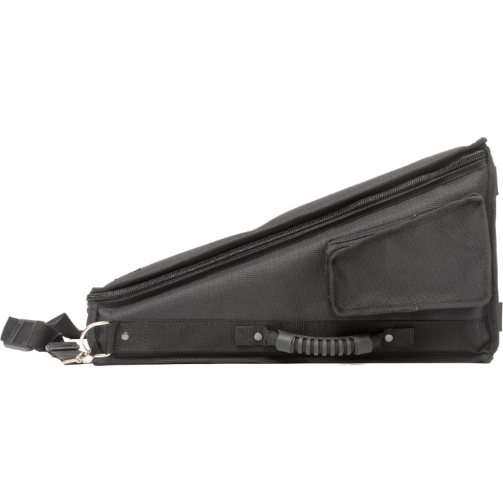 Professional custom fit bag front side view, featuring durable 1500 Denier Cordura and exterior pockets for an Allen & Heath QU-6 console by ALP Bags.