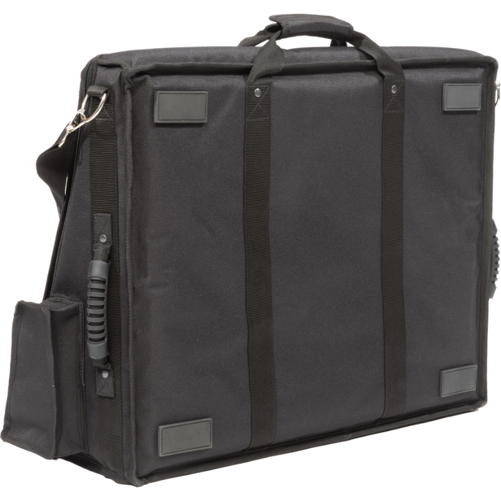 Professional equipment bag bottom view, showcasing reinforced finishing borders, removable shoulder strap, and multiple handles by ALP.