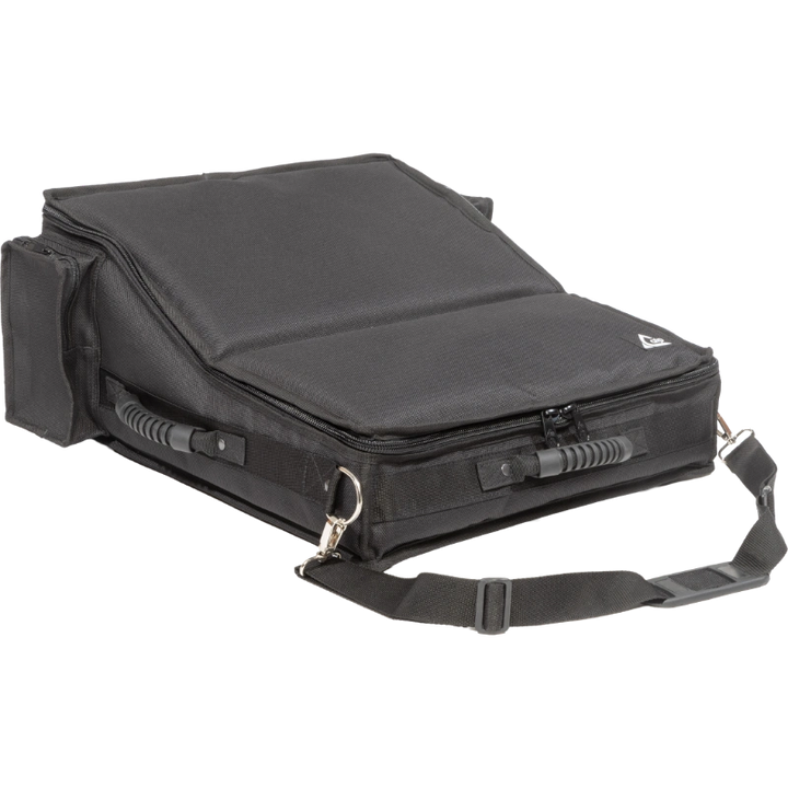 Professional custom fit bag front right view, featuring durable 1500 Denier Cordura and exterior pockets for an Allen & Heath SQ 5 console by ALP Bags